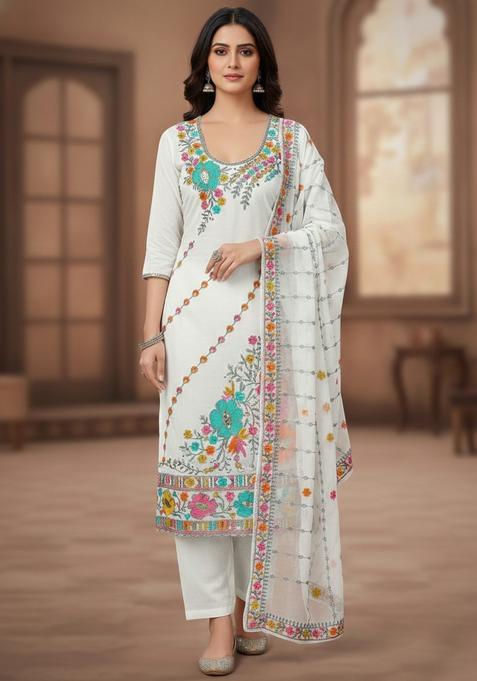 White Embroidery Georgette Kurta Set