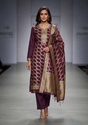Purple Embroidery Organza Kurta Set