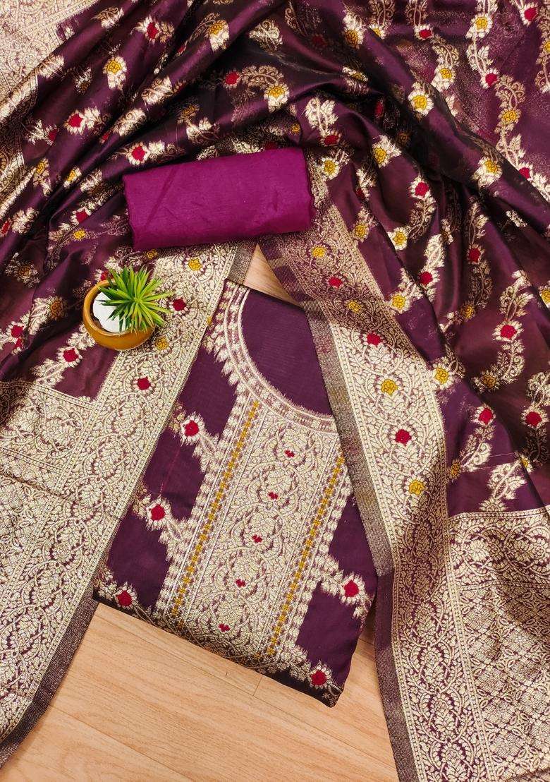 Purple Embroidery Organza Kurta Set - Indya