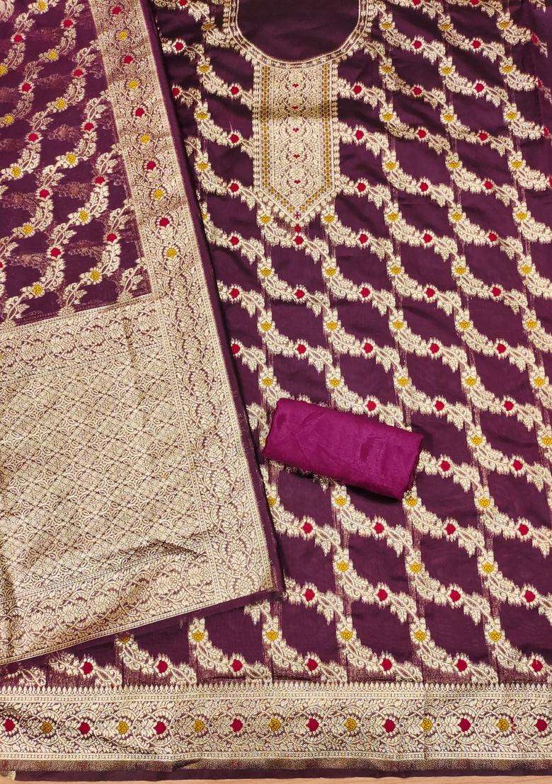 Purple Embroidery Organza Kurta Set - Indya