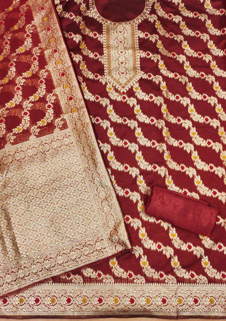 Maroon Embroidery Organza Kurta Set - Indya
