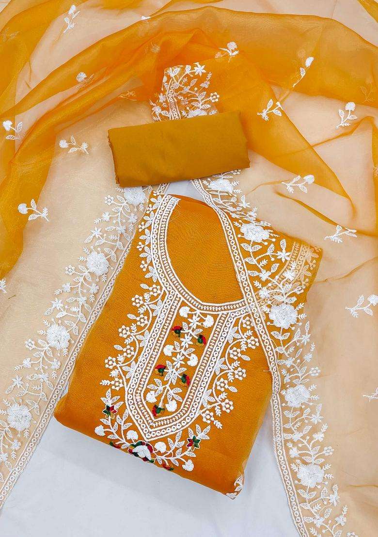 Yellow Embroidery Organza Kurta Set - Indya