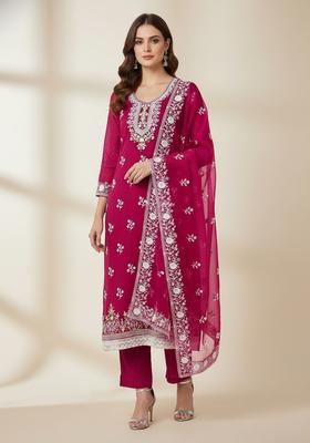 Pink Embroidery Organza Kurta Set