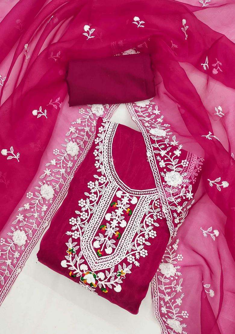Pink Embroidery Organza Kurta Set - Indya