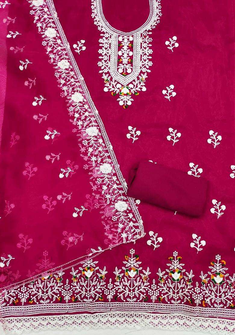 Pink Embroidery Organza Kurta Set - Indya