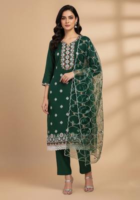 Green Embroidery Organza Kurta Set