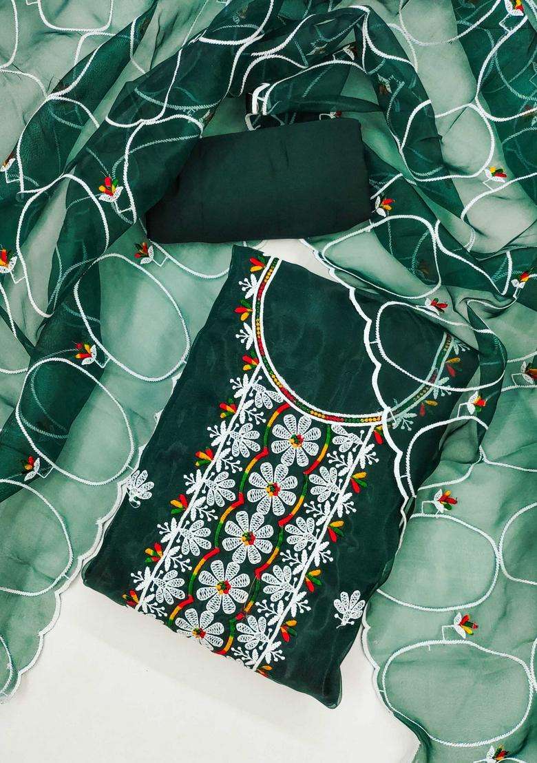 Green Embroidery Organza Kurta Set - Indya
