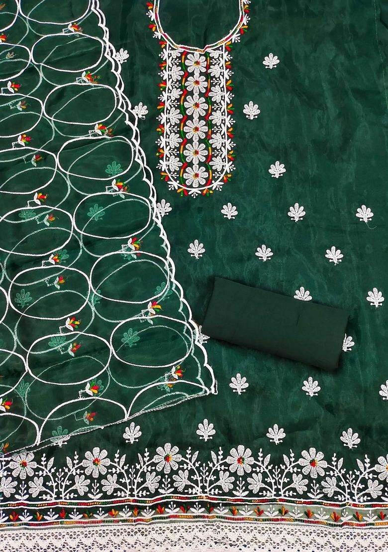 Green Embroidery Organza Kurta Set - Indya