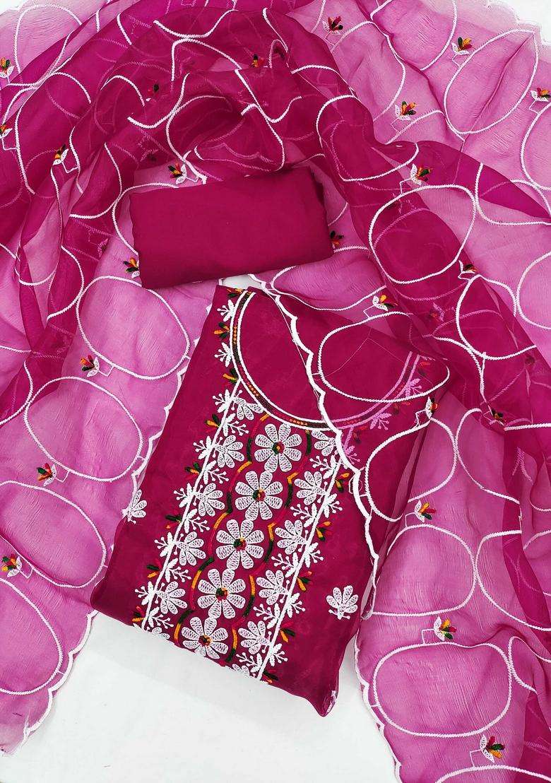 Pink Embroidery Organza Kurta Set - Indya