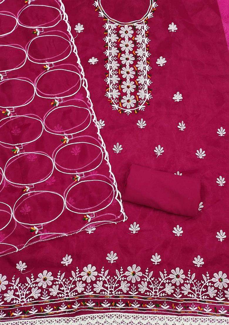 Pink Embroidery Organza Kurta Set - Indya
