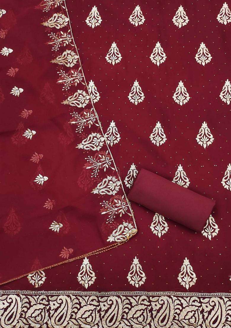 Maroon Embroidery Georgette Kurta Set - Indya
