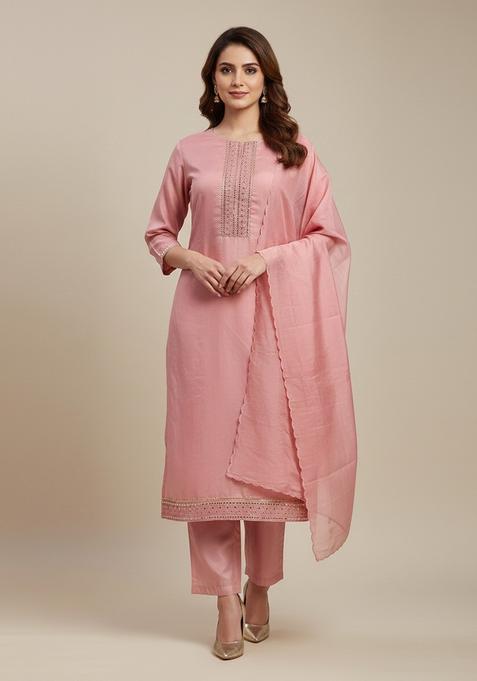 Pink Embroidery Shantoon Kurta Set