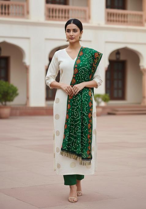 White Embroidery Jacquard Kurta Set