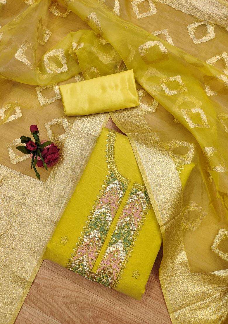 Yellow Embroidery Cotton Kurta Set - Indya