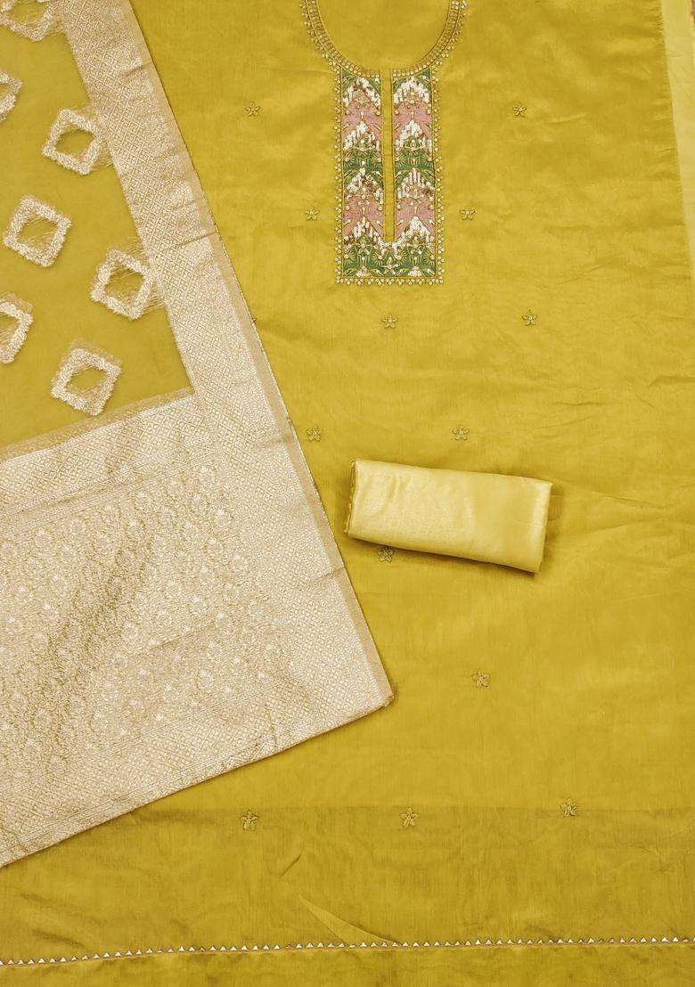 Yellow Embroidery Cotton Kurta Set - Indya