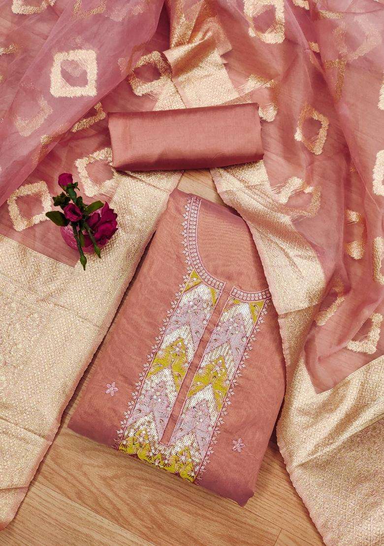 Peach Embroidery Cotton Kurta Set - Indya