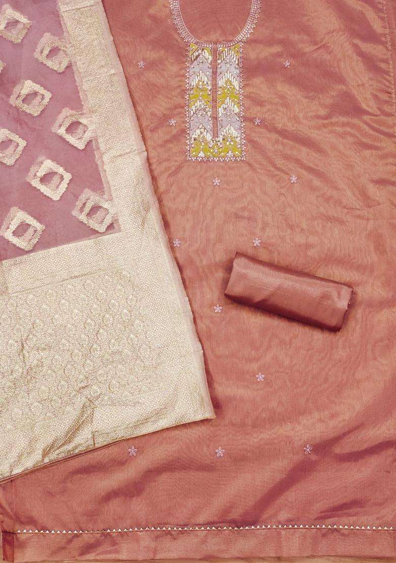 Peach Embroidery Cotton Kurta Set - Indya