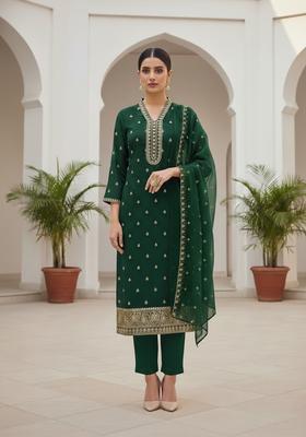 Green Embroidery Georgette Kurta Set