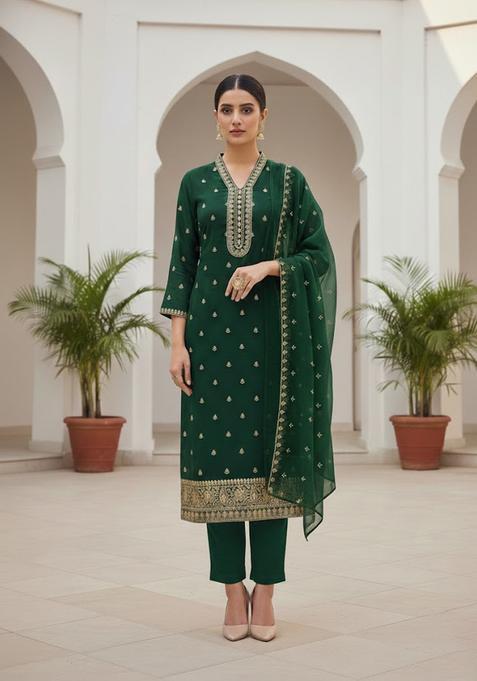 Green Embroidery Georgette Kurta Set