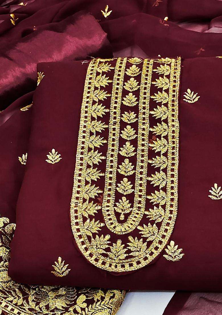 Maroon Embroidery Georgette Kurta Set - Indya