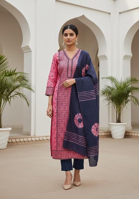 Pink Embroidery Silk Kurta Set