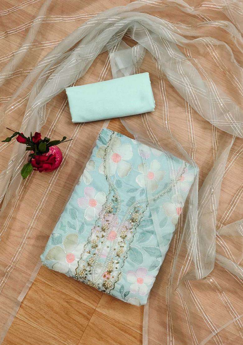 Blue Embroidery Organza Kurta Set - Indya