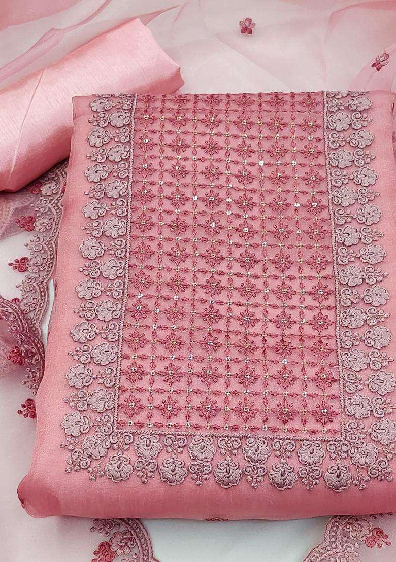Pink Embroidery Organza Kurta Set - Indya