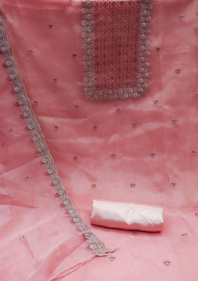 Pink Embroidery Organza Kurta Set - Indya