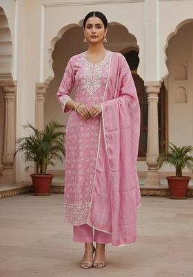 Green Embroidery Chanderi Kurta Set