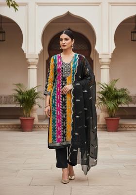 Black Embroidery Georgette Kurta Set