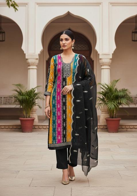 Black Embroidery Georgette Kurta Set