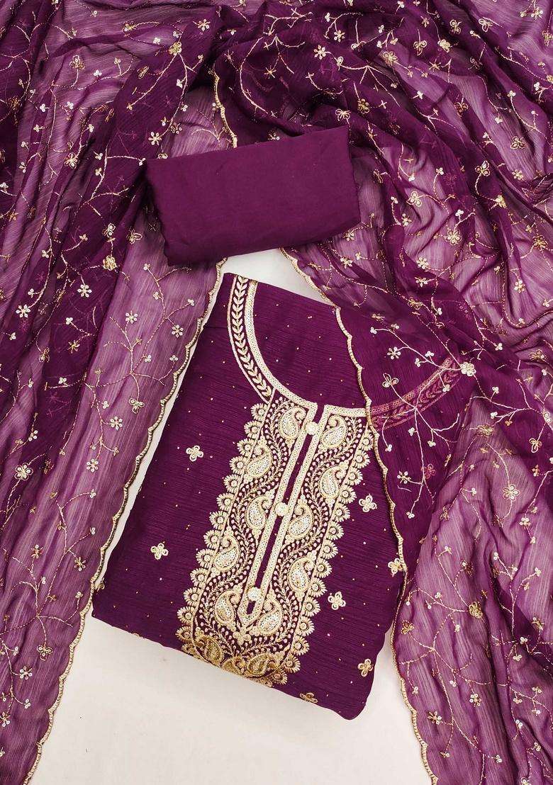 Purple Embroidery Georgette Kurta Set - Indya