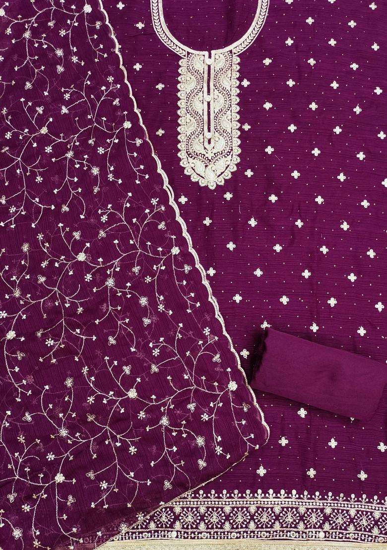 Purple Embroidery Georgette Kurta Set - Indya
