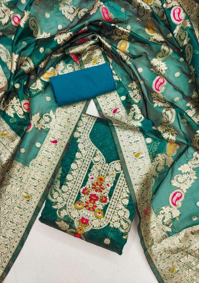Teal Embroidery Organza Kurta Set - Indya