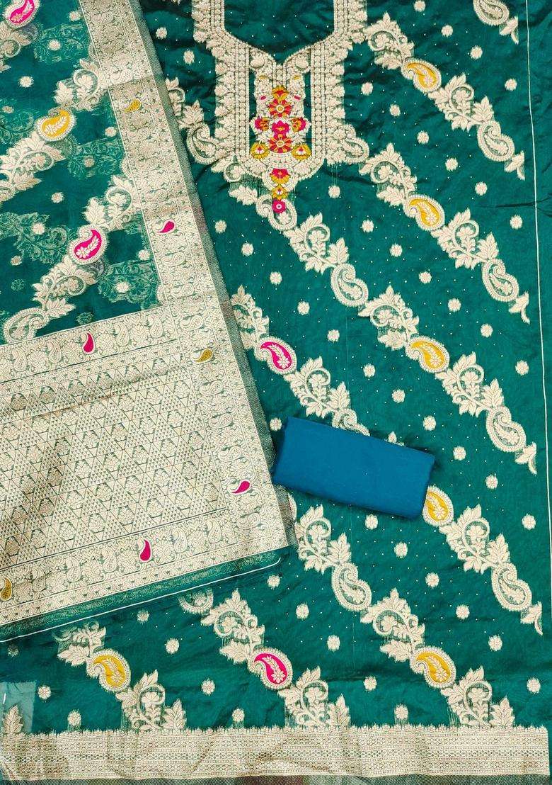 Teal Embroidery Organza Kurta Set - Indya