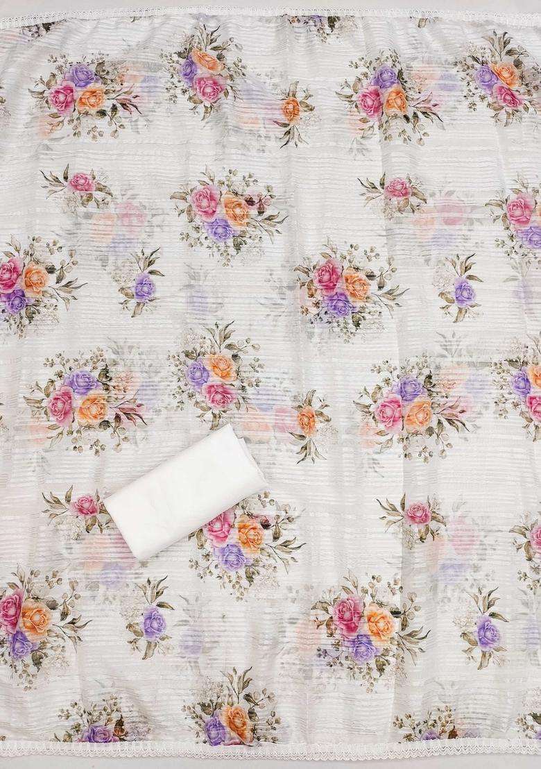 White Embroidery Organza Kurta Set - Indya