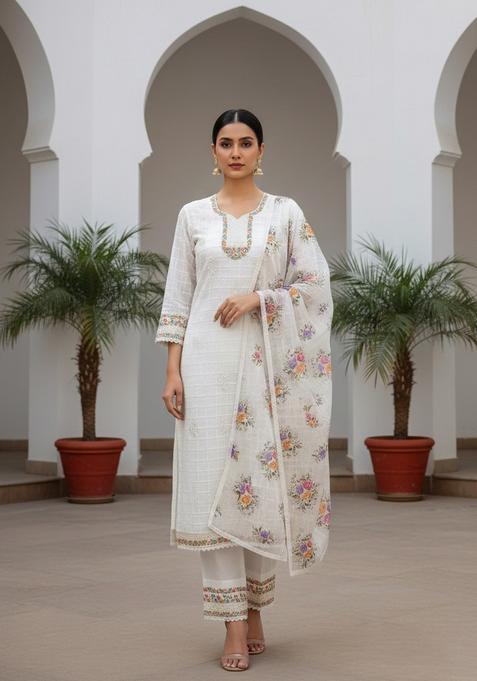 White Embroidery Organza Kurta Set