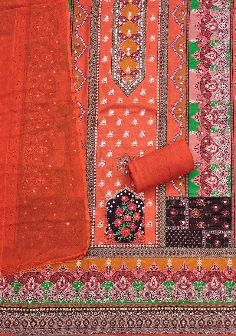Orange Embroidery Shimmer Kurta Set - Indya
