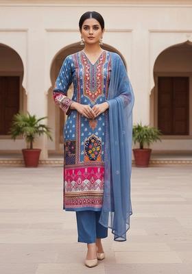 Blue Embroidery Shimmer Kurta Set