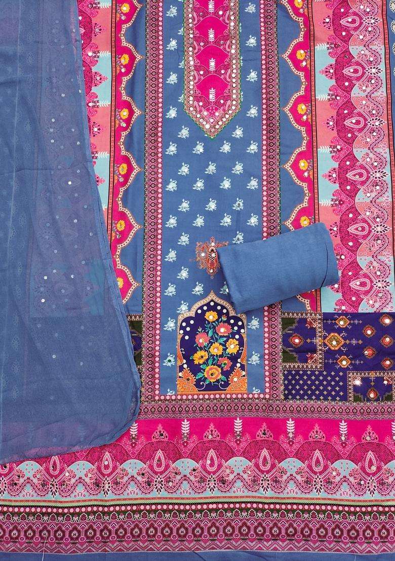 Blue Embroidery Shimmer Kurta Set - Indya