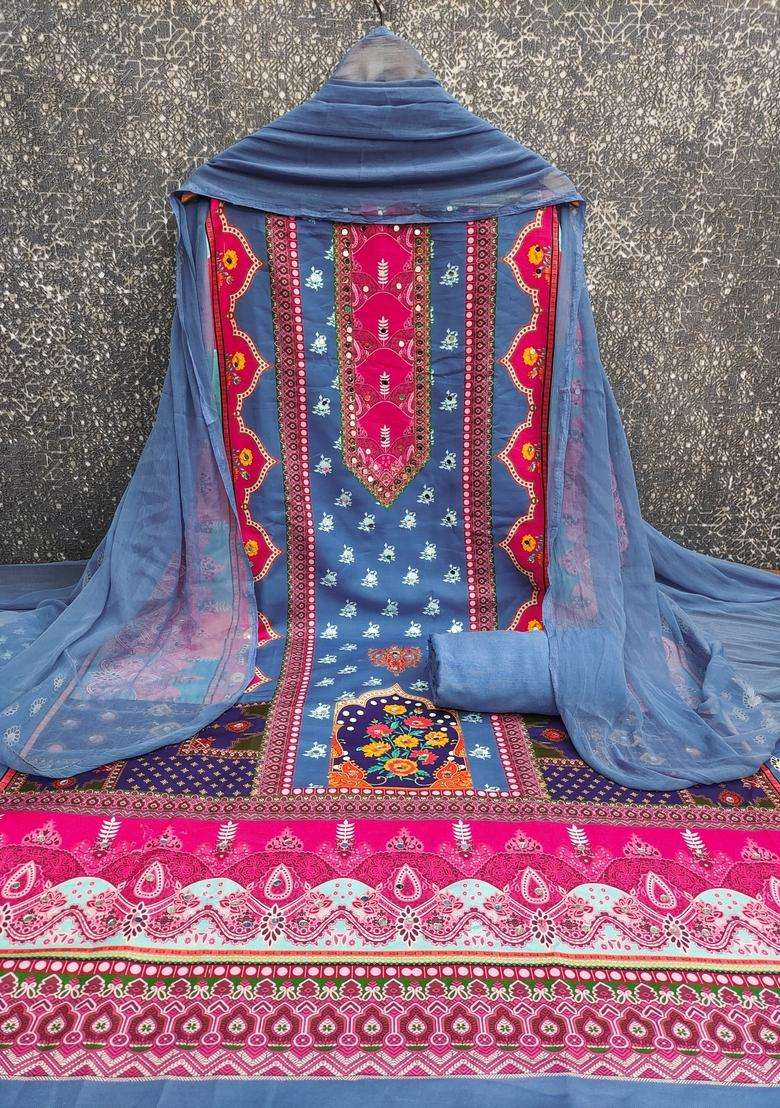 Blue Embroidery Shimmer Kurta Set - Indya