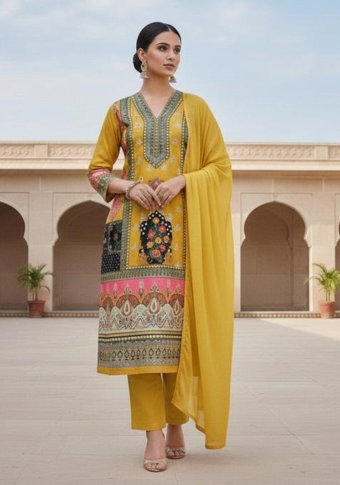 Yellow Embroidery Shimmer Kurta Set