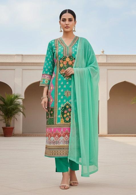 Sea Green Embroidery Shimmer Kurta Set
