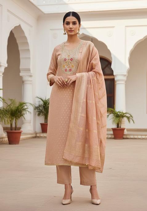 Pink Embroidery Shimmer Kurta Set