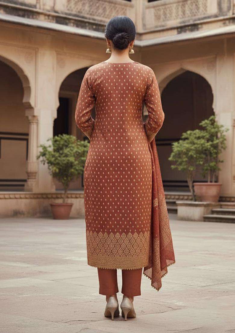 Orange Embroidery Shimmer Kurta Set - Indya