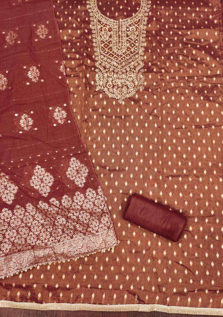Orange Embroidery Shimmer Kurta Set - Indya