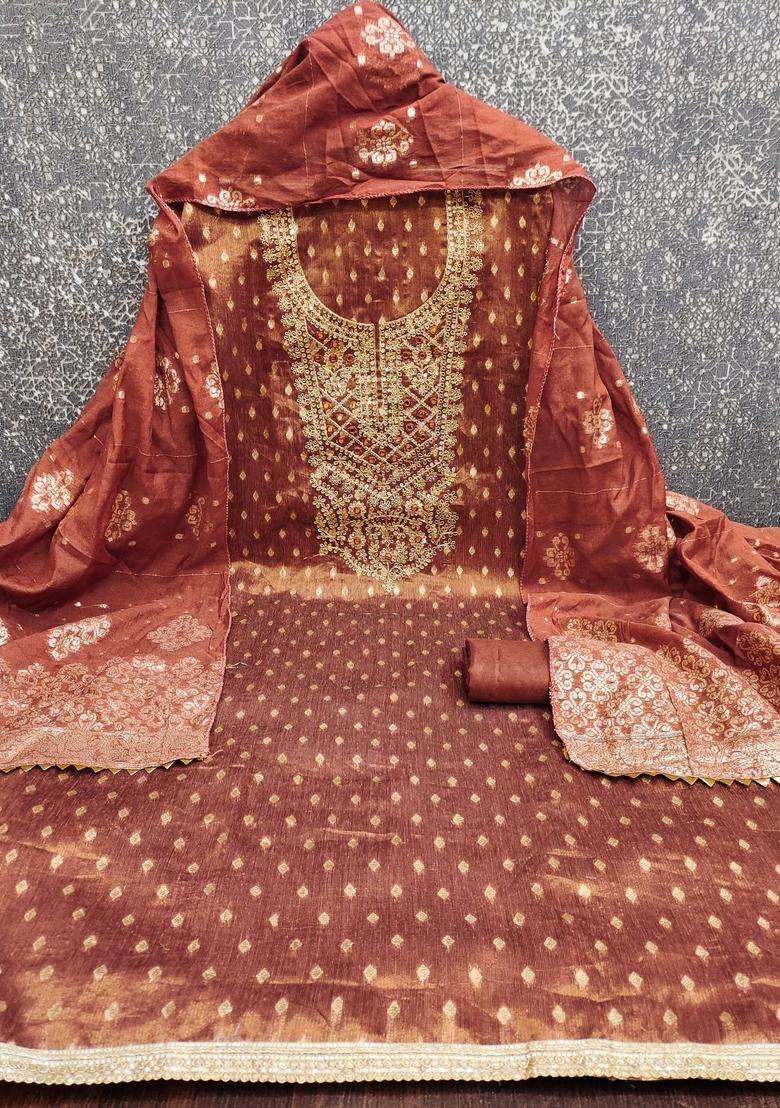 Orange Embroidery Shimmer Kurta Set - Indya