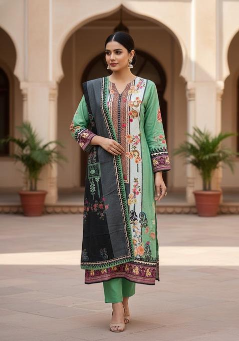 Teal Embroidery Shimmer Kurta Set