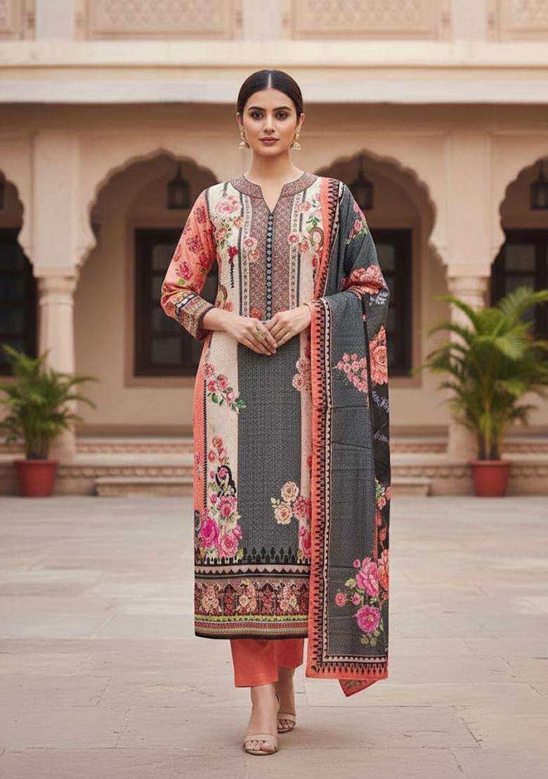 Orange Embroidery Shimmer Kurta Set - Indya