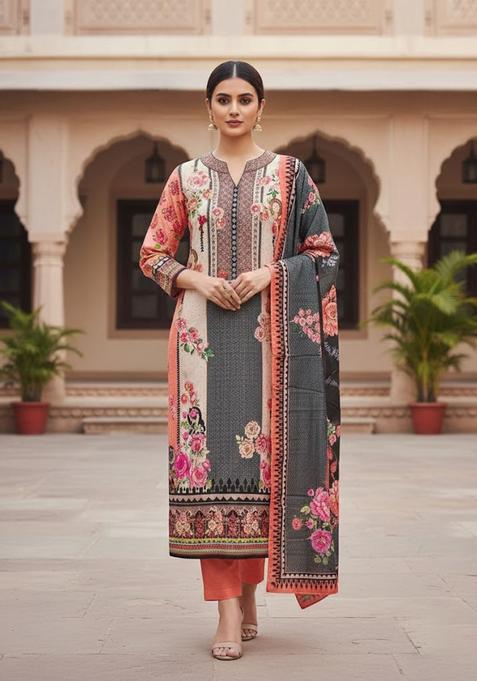 Orange Embroidery Shimmer Kurta Set